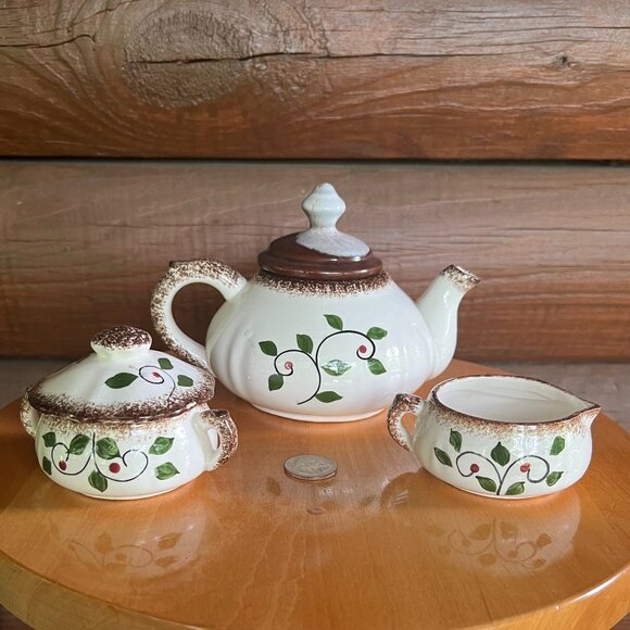 RARE Vtg Mid-Century Rooster Napco Japanese Teapot, Sugar Bowl, Creamer Set - Picture 2 of 6